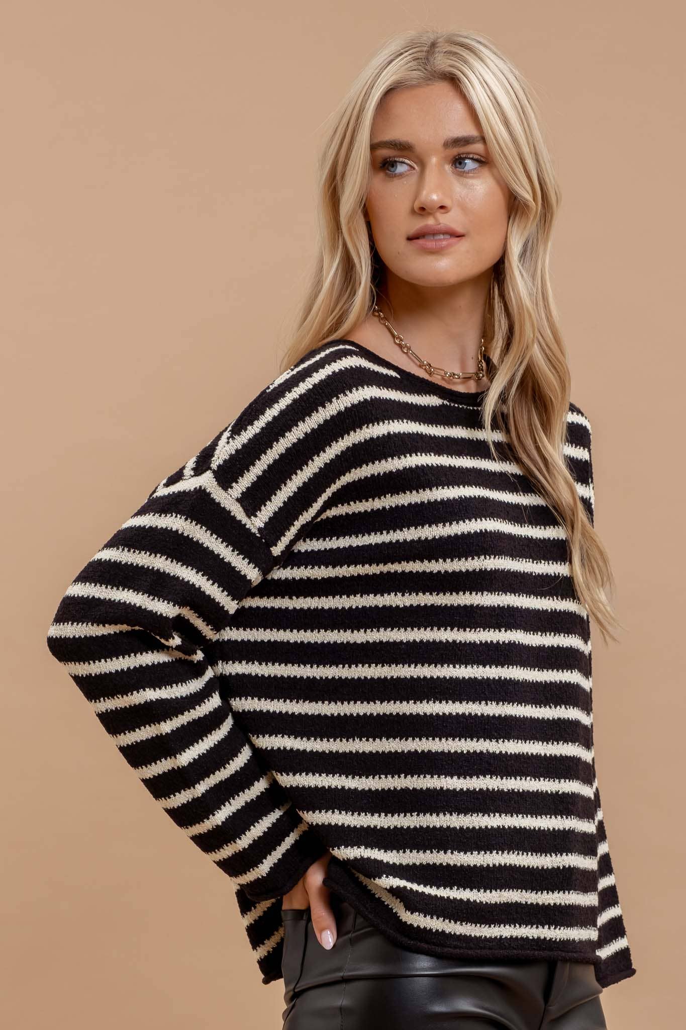 STRIPE BOAT NECK SWEATER-J24