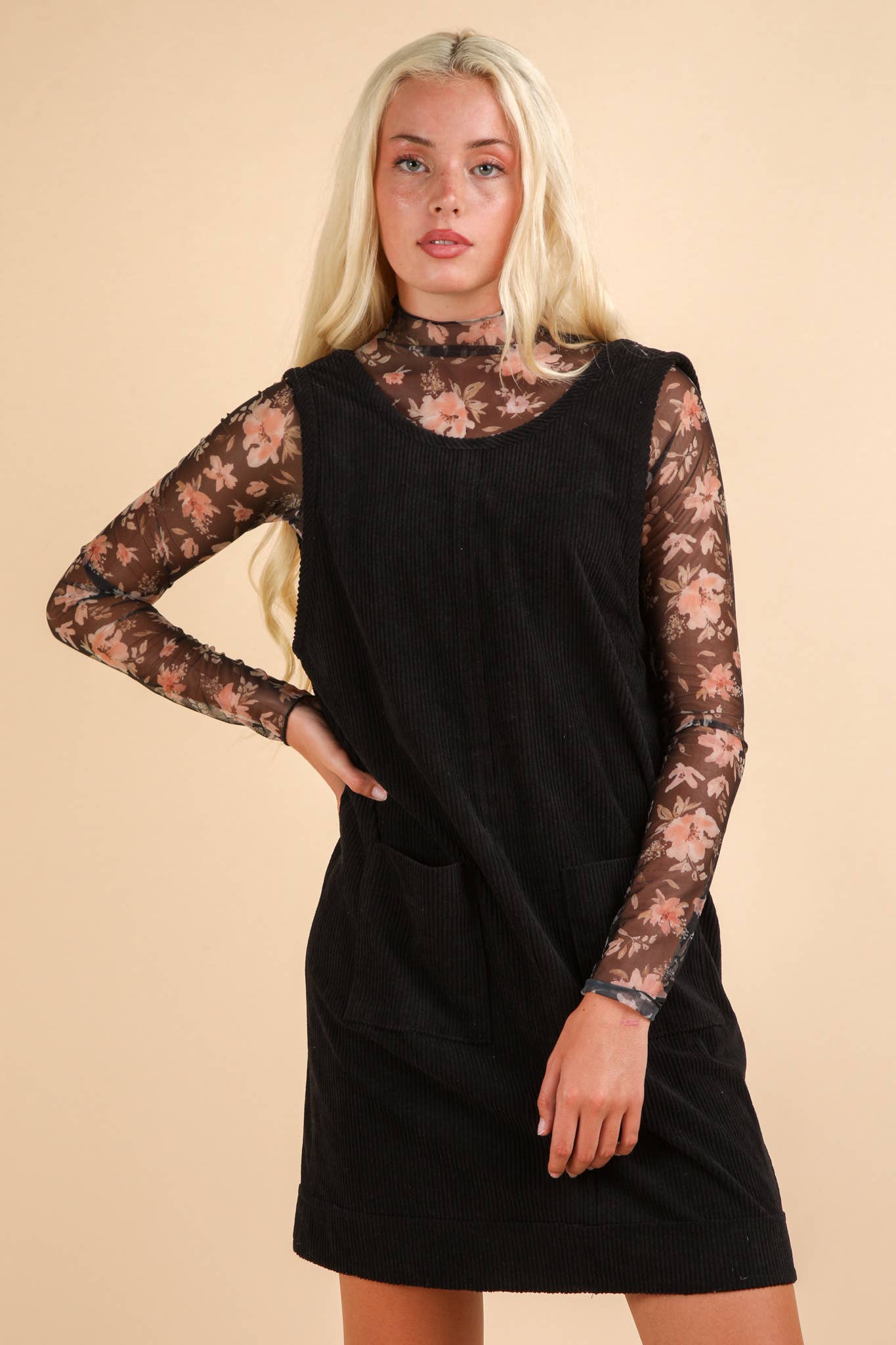 ND31402-Corduroy Backless Casual Mini Dress: MAUVE / S-M-L/2-2-2
