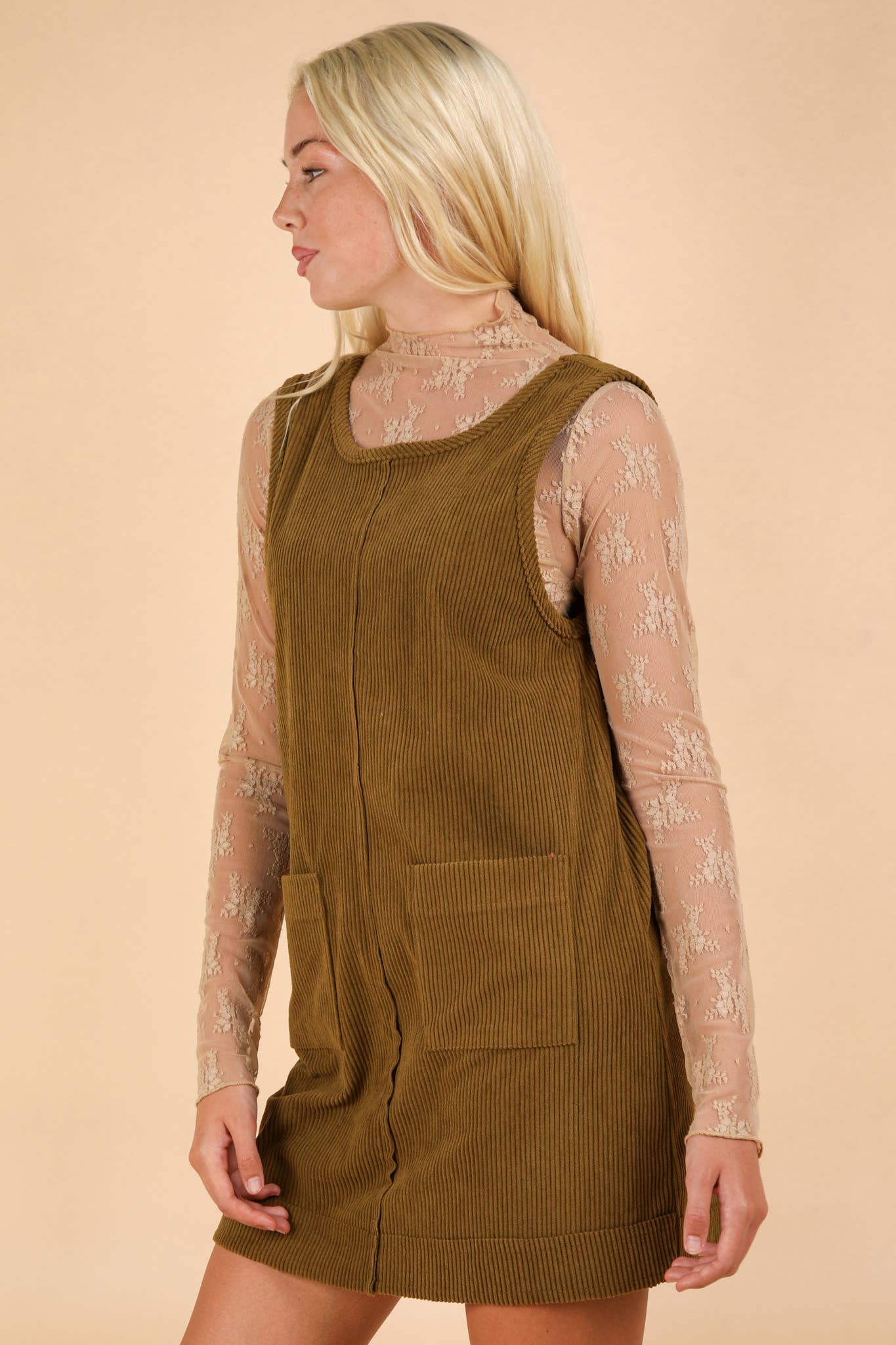 ND31402-Corduroy Backless Casual Mini Dress: MAUVE / S-M-L/2-2-2