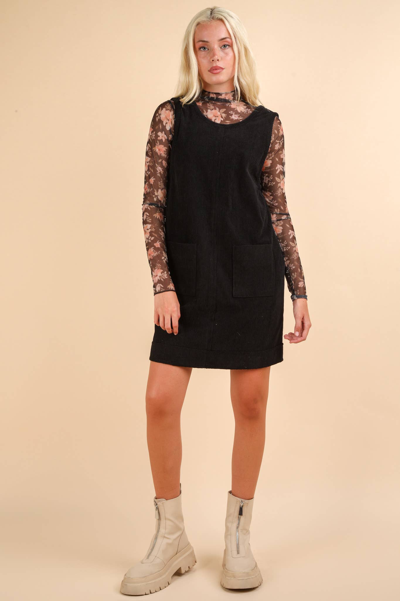 ND31402-Corduroy Backless Casual Mini Dress: MAUVE / S-M-L/2-2-2