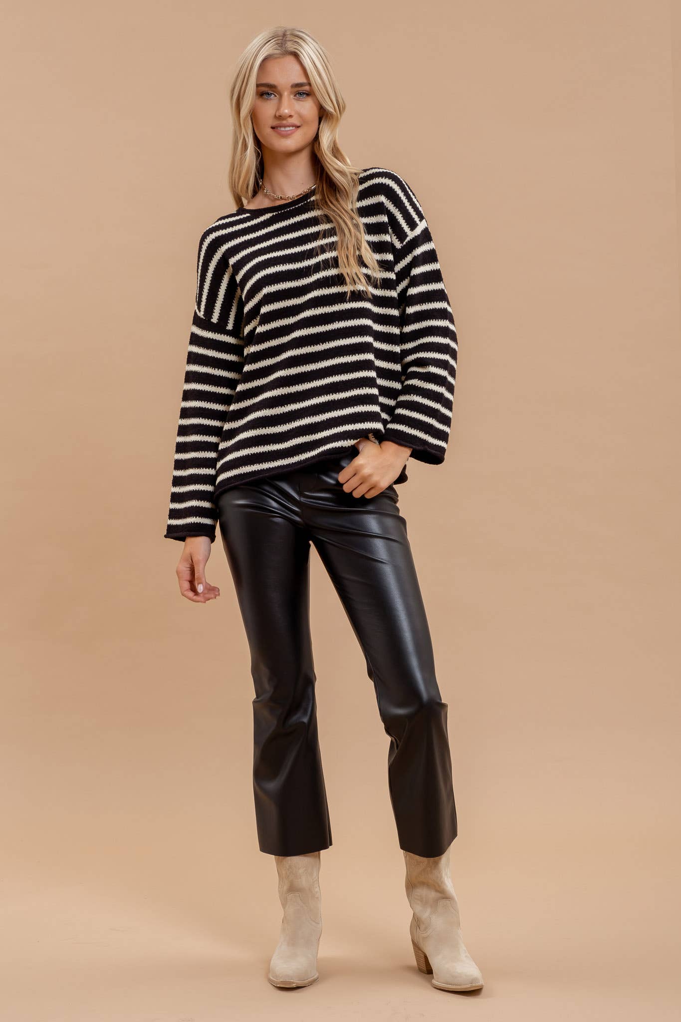 STRIPE BOAT NECK SWEATER-J24