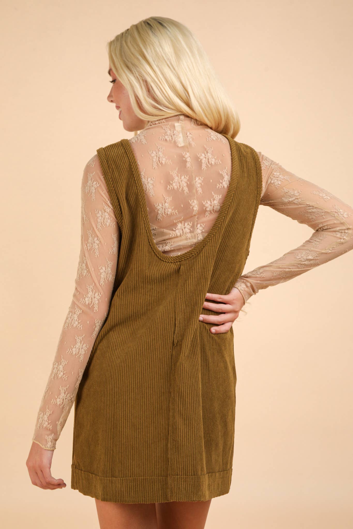ND31402-Corduroy Backless Casual Mini Dress: MAUVE / S-M-L/2-2-2