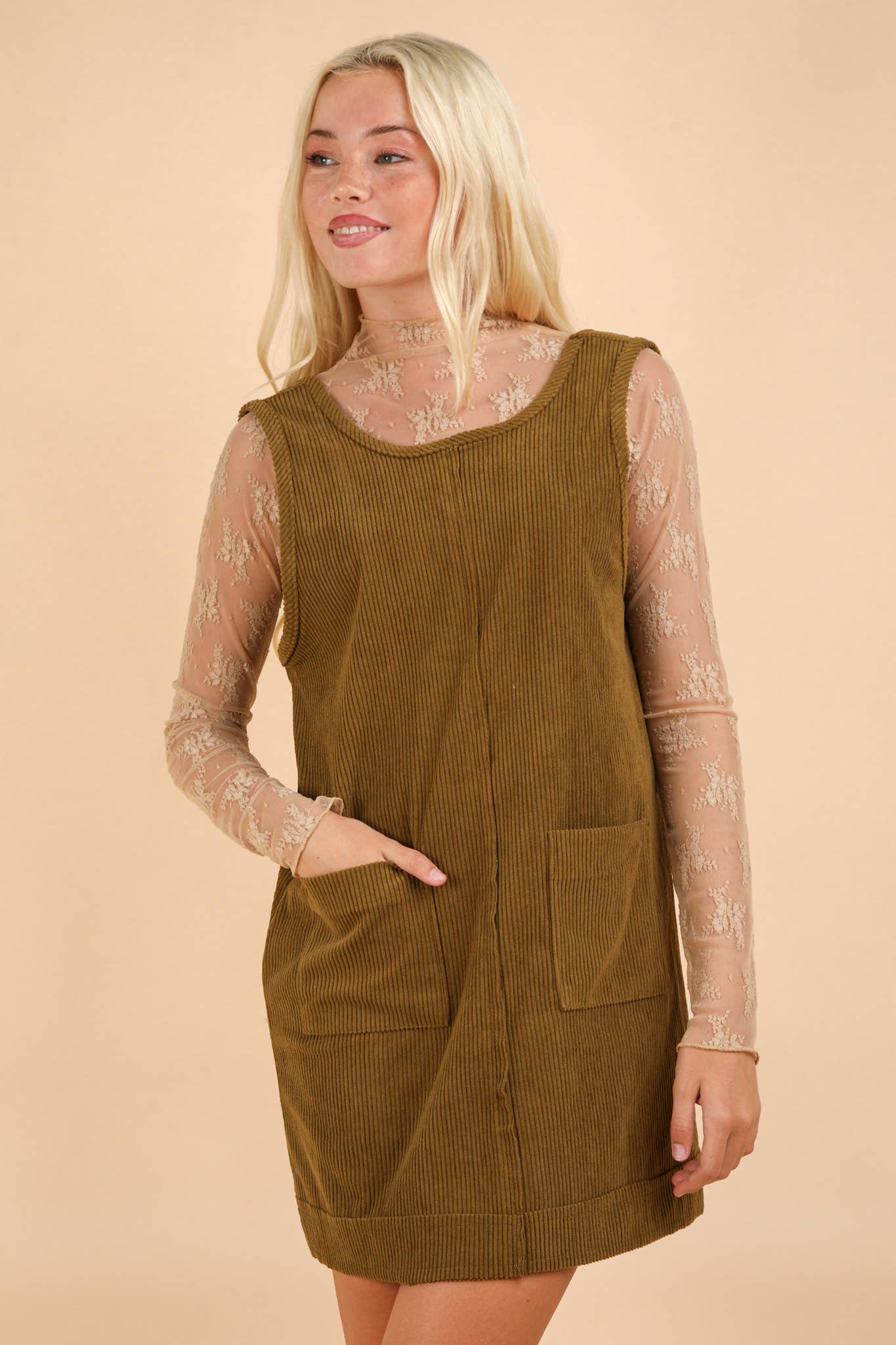 ND31402-Corduroy Backless Casual Mini Dress: MAUVE / S-M-L/2-2-2