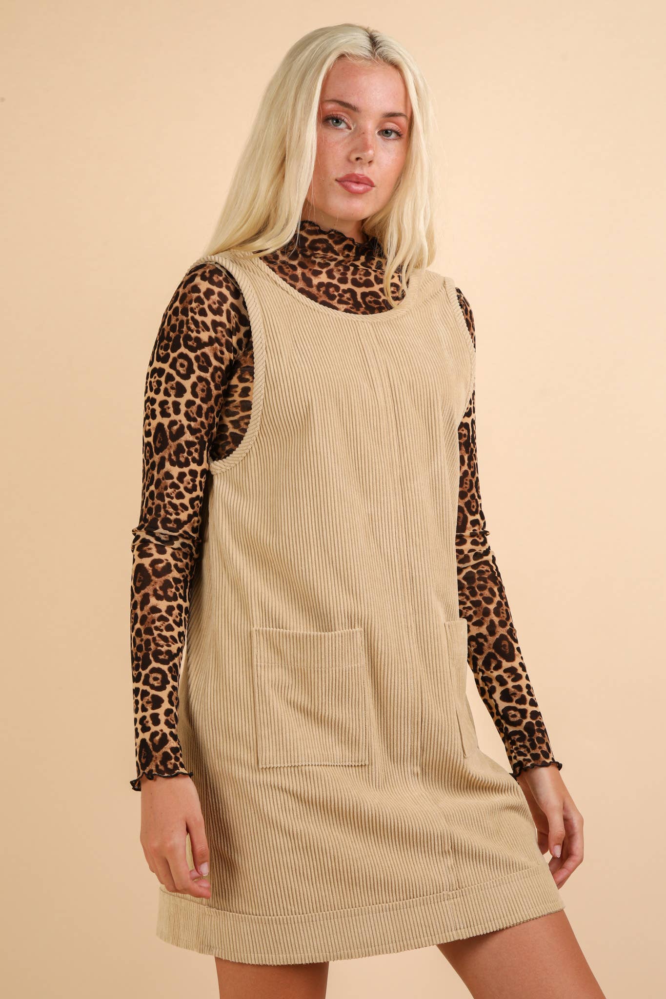 ND31402-Corduroy Backless Casual Mini Dress: MAUVE / S-M-L/2-2-2