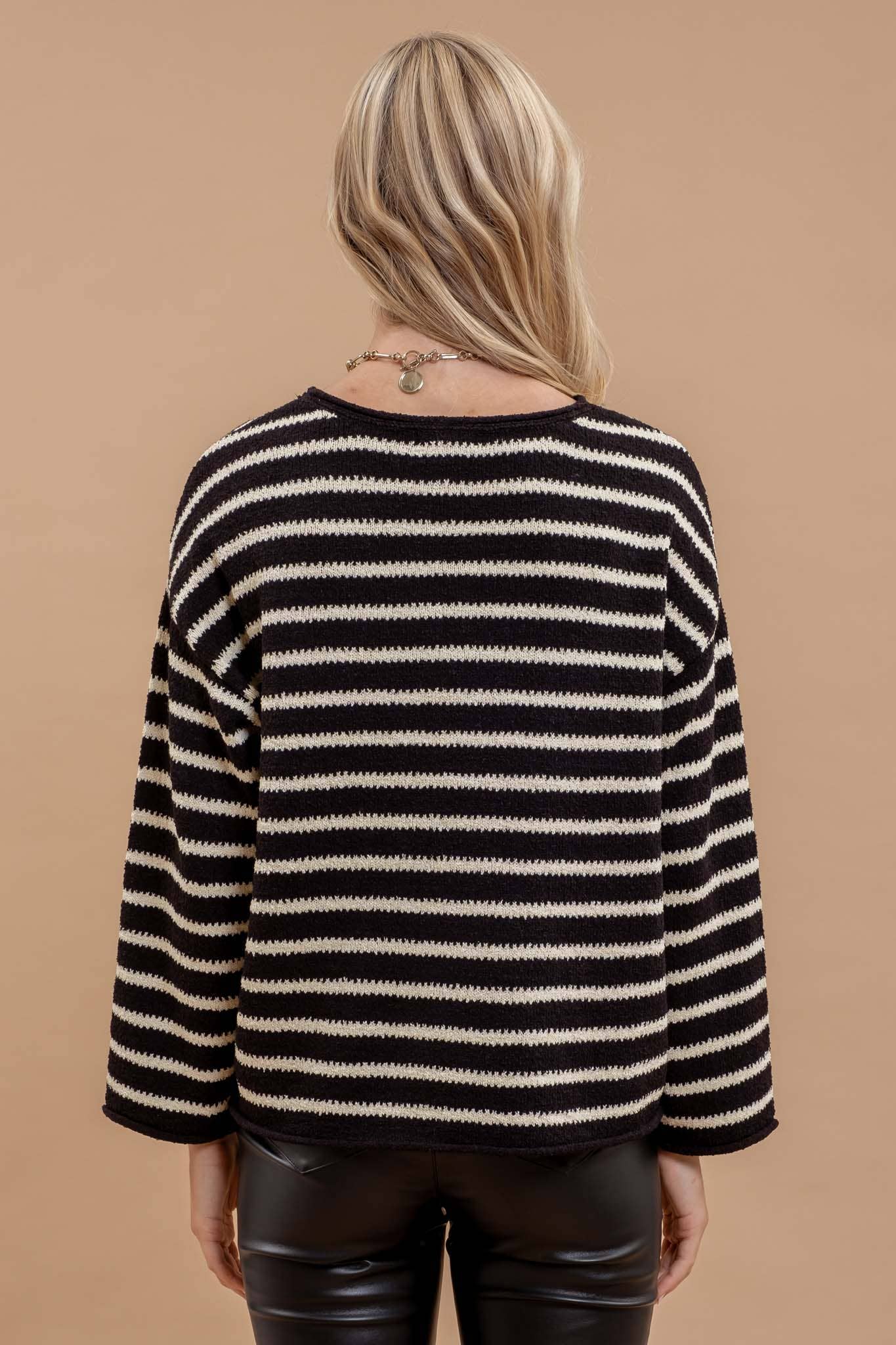STRIPE BOAT NECK SWEATER-J24