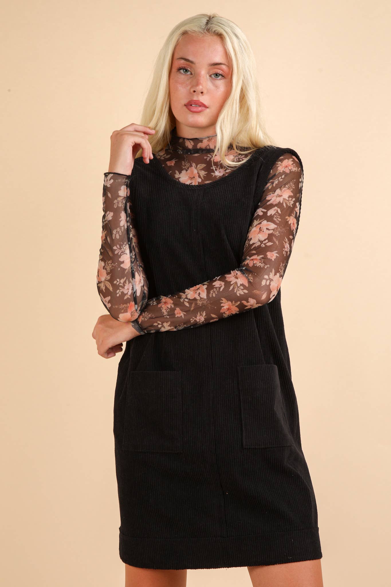 ND31402-Corduroy Backless Casual Mini Dress: MAUVE / S-M-L/2-2-2
