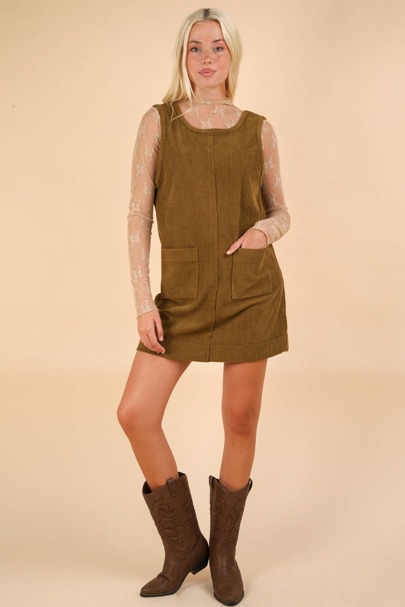 ND31402-Corduroy Backless Casual Mini Dress: MAUVE / S-M-L/2-2-2