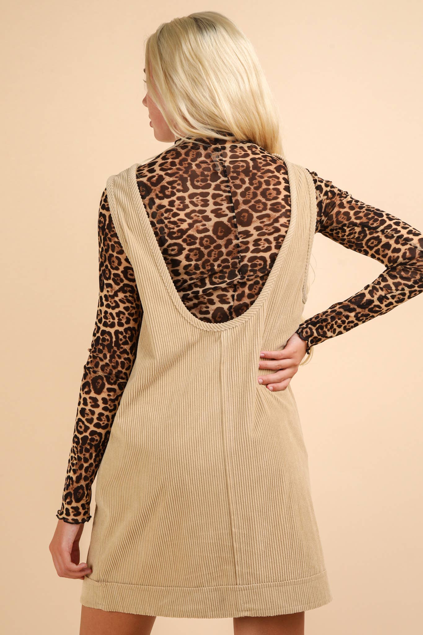 ND31402-Corduroy Backless Casual Mini Dress: MAUVE / S-M-L/2-2-2