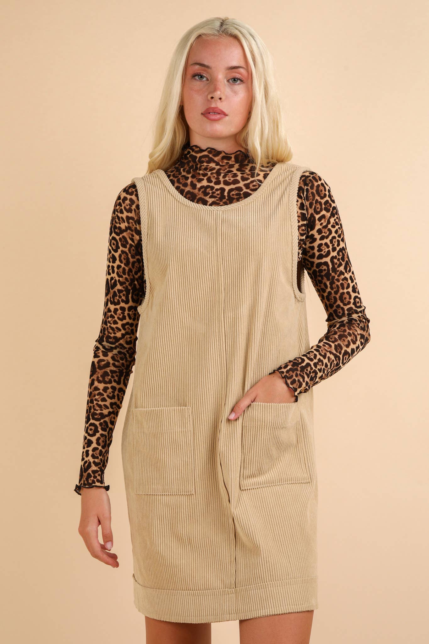 ND31402-Corduroy Backless Casual Mini Dress: MAUVE / S-M-L/2-2-2