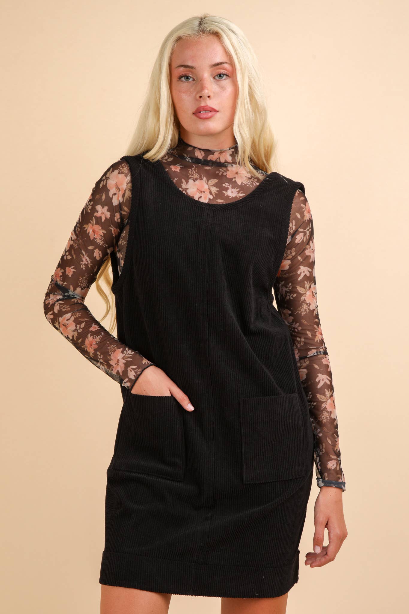 ND31402-Corduroy Backless Casual Mini Dress: MAUVE / S-M-L/2-2-2