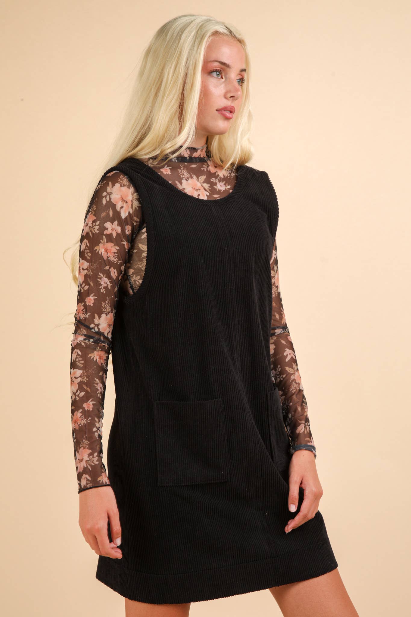ND31402-Corduroy Backless Casual Mini Dress: MAUVE / S-M-L/2-2-2