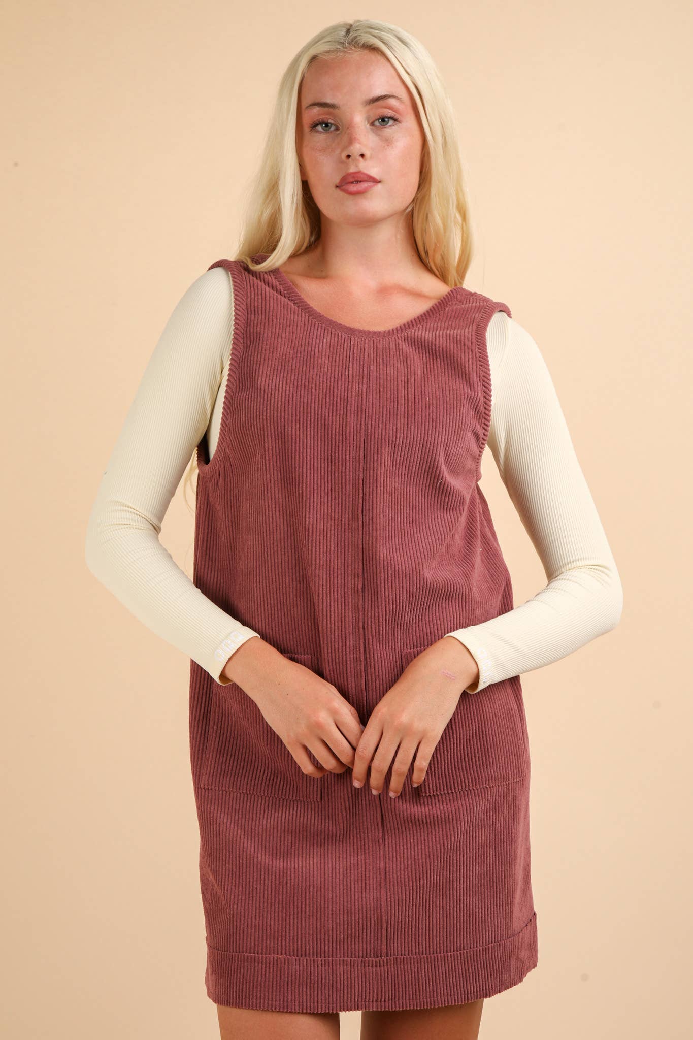 ND31402-Corduroy Backless Casual Mini Dress: MAUVE / S-M-L/2-2-2