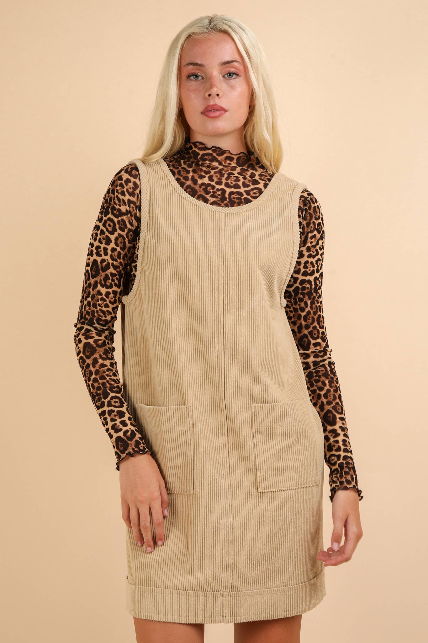 ND31402-Corduroy Backless Casual Mini Dress: MAUVE / S-M-L/2-2-2
