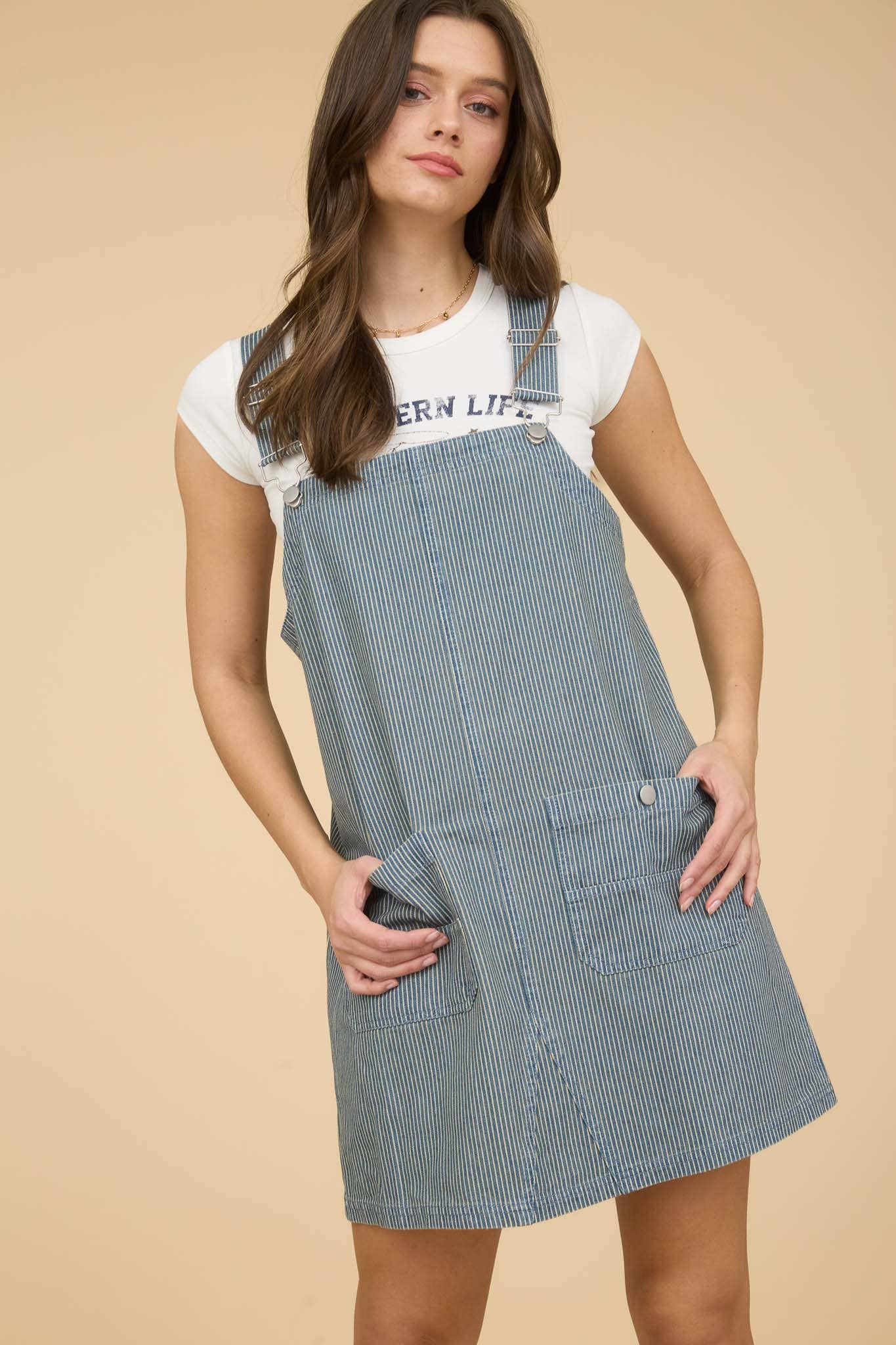 STRIPE OVERALL DRESS-N78