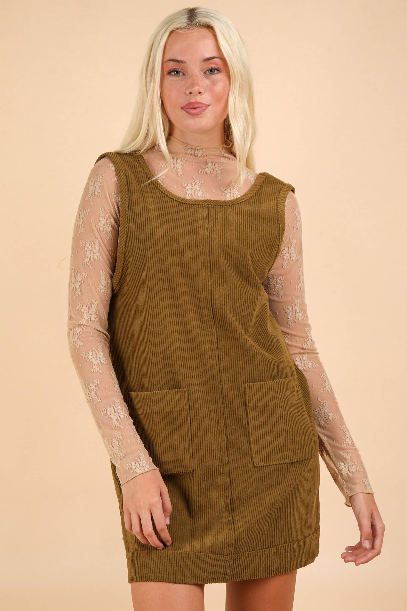 ND31402-Corduroy Backless Casual Mini Dress: MAUVE / S-M-L/2-2-2